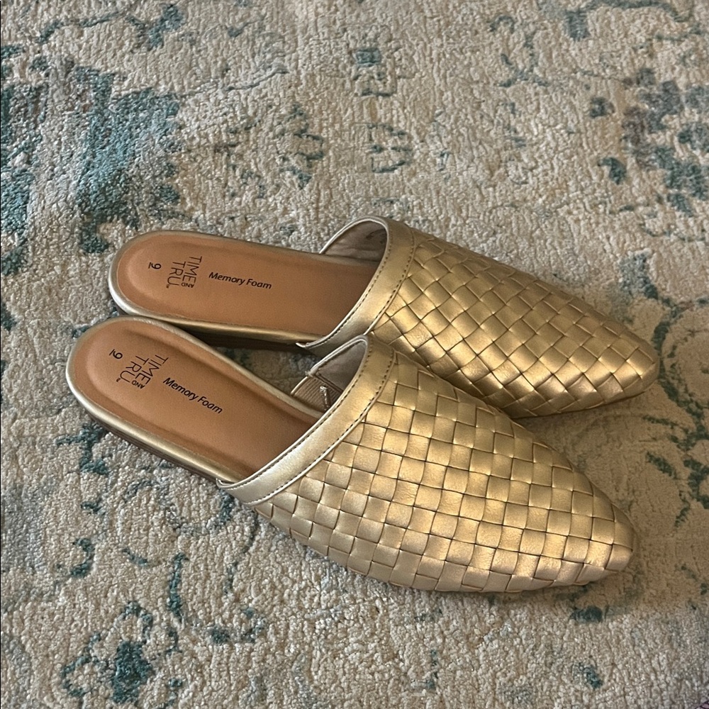 Time and Tru Gold Braided Mules